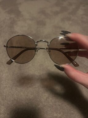 Vintage-Inspired Round Sunglasses - Brown Lenses